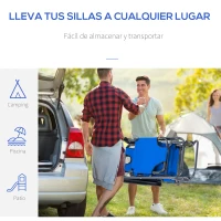 Outsunny Tumbona Reclinable y Plegable con Respaldo Ajustable en 2 Niveles Reposacabezas y Bolsillo Carga 136 kg 118x60x80cm Azul(m-7)