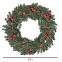 HOMCOM Tannenkranz Türkranz Weihnachtskranz Rückseite mit aufhänge Öse PE Grün Ø60 x 8 cm(m-3)
