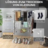 HOMCOM Mobiler Wäscheständer, Wäschetrockner, 3 Ebenen, klappbar, Silber + Weiß(m-5)