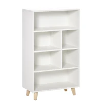 HOMCOM Bücherregal Wohnzimmerregal Bücherschrank Standschrank mit 6 Fächern Weiß+Natur Spanplatte 60 x 30 x 103,3 cm(m-1)