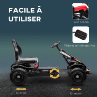 HOMCOM Kart à pédales pour enfant siège réglable 3 positions frein à main enfant de 5 à 12 ans noir(m-5)