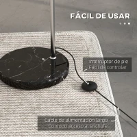 HOMCOM Lámpara de Pie en Forma Arco Moderna Portalámpara E27 40 W con Interruptor de Pie 110-115x30x170-180 cm Plata y Negro(m-6)