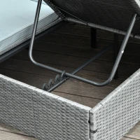 Outsunny Poly Rattan Doppelliege Sonnenliege für 2 Personen mit Sonnendach Gartenliege Stahl Polyester Grau 196 x 137 x 36,5 cm(m-8)