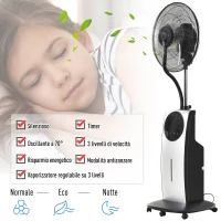 HOMCOM Ventilatore Oscillante con Nebulizzatore Deumidificatore e Telecomando 3 Modalità e Timer 12h Ф44.5cm x 135cm(m-9)