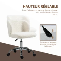 HOMCOM Chaise de bureau sans accoudoir en toison d'agneau hauteur réglable pivotant à 360 ° charge max. 120 Kg blanc(m-4)