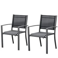Outsunny Garden Chairs Set Of 2 Outdoor Chairs with Steel Frame Texteline Seats for Dining Patio Balcony Dark Grey and Black(m-11)