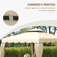Outsunny Tettuccio di Ricambio per Gazebo da Giardino 3x3m con Tetto a 2 Livelli in Poliestere Beige(m-6)
