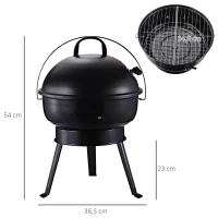 Outsunny Barbecue à charbon ronde portable barbecue de jardin résistant avec couvercle métal 36,5 x 36,5 x 54 cm noir(m-3)