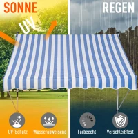 Outsunny Klemmmarkise mit Handkurbel höhenverstellbar Gelenkarmmarkise schmutzabweisend, witterungsbeständig Balkonmarkise 150cm breit Terrassenmarkise für Terrasse Balkon Veranda Blau+Weiß(m-4)