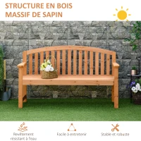 Outsunny Banc de jardin 2 places banquette extérieur terrasse patio dossier haut assise à lattes accoudoirs confortables bois de sapin 140 x 50 x 85 cm orange(m-5)