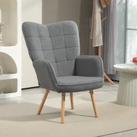 HOMCOM Teddy Fleece Wingback Accent Chair - Grey(m-2)