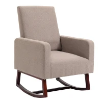 HOMCOM Silla Mecedora Tapizada en Franela Sillón Balancín Relax con Asiento Reposabrazos Acolchados y Pies de Madera de Caucho Ideal Lactancia 72x75x105 cm Marrón(m-1)