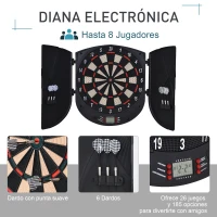 HOMCOM Diana Electrónica Digital Diana con 6 Dardos hasta 8 Jugadores Marcador Puertas Laterales Pantalla LCD y 26 Juegos 44x4,4x50 cm Negro(m-6)