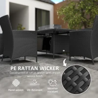 Outsunny 7 Pieces Outdoor Rattan Garden Furniture with Fire Pit Table, 6 Seater Garden Table and Chairs with Cushions, Rattan Dining Set with Propane Heater Table, Windscreen, 50,000 BTU, Black(m-4)