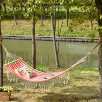 Outsunny Hamac de Voyage Portable Style Hippie Chic Toile de hamac dim. 2L x 1l m Coton Polyester Rouge crème rayé(m-8)