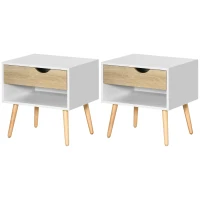 HOMCOM Set of 2 Bedside Table with Drawer and Shelf(m-11)