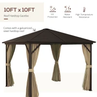 Outsunny 3 x 3(m) Metal Hardtop Gazebo, with Curtains and Accessories - Brown(m-5)