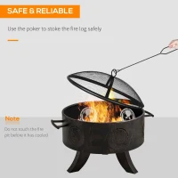 Outsunny 61cm Outdoor Fire Pit Patio Heater Charcoal Log Wood Burner with Screen Cover, Fire Bowl with Poker for Backyard, Bronze Tone(m-5)