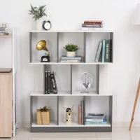 HOMCOM Bücherregal Standregal Büroregal Aktenregal für Büro Wohnzimmer Arbeitszimmer Spanplatte Grau+Weiß 100 x 24 x 124 cm(m-6)