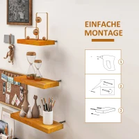 HOMCOM 3-er Set Wandregale Schweberegal Wandregal, 50 cm x 18 cm x 3,6 cm, Kiefernholz, Braun(m-7)