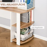 Aosom Eckschreibtisch mit 2 Regalen Walnuss + Weiß(m-4)