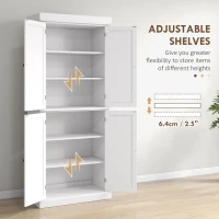 HOMCOM Freestanding Kitchen Cupboard with 4 Doors, Storage Cabinet with 6-Tier Shelving and 4 Adjustable Shelves, White(m-5)