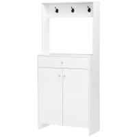 HOMCOM Mueble Zapatero con Perchero 3 Ganchos Cajón 2 Puertas y Estantes Ajustables para 12 Pares de Zapatos 80x32x180cm Blanco(m-10)