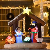 HOMCOM Presepe di Natale Gonfiabile 183cm con 5 Luci LED e Gonfiatore Integrati, Decorazione Natalizia da Esterno(m-2)