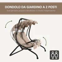 Outsunny Dondolo da Giardino 2 Posti con Tetto Parasole, in Acciaio e Poliestere, 170x136x170 cm, Beige(m-4)