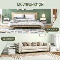 HOMCOM Nachttisch im 2er-Set mit Schubladen und Ablage, moderner Beistelltisch, für Schlafzimmer, Weiß(m-7)