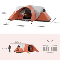 Outsunny Tenda da Campeggio 5-6 Posti con Portico, Impermeabile 3000mm con Borsa di Trasporto, Arancione(m-3)