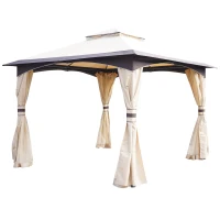 Outsunny 3.2 x 3.2m Garden Gazebo, Double Roof Outdoor Gazebo Canopy Shelter with Netting, Solid Steel Frame for Garden, Lawn, Backyard and Deck(m-11)