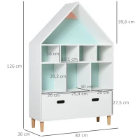 HOMCOM Bibliothèque étagère scandinave design maison 8 niches grand tiroir pieds effilés bois pin MDF blanc bleu ciel(m-3)