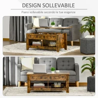 HOMCOM Tavolino da Salotto in Stile Industriale con Vano Contenitore e Piano Sollevabile in Legno, 105x50x49cm, Marrone Rustico(m-4)