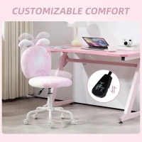 HOMCOM Fuzzy Office Chair with Bunny Ears, Faux Fur Swivel Desk Chair, Armless Makeup Vanity Chair with Adjustable Height for Bedroom, Study Room, Colourful(m-7)