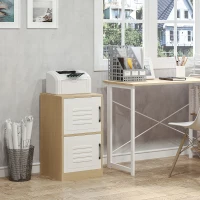 HOMCOM Caisson de bureau rangement bureau 2 portes métal blanc dim. 38L x 39I x 68H cm panneaux particules bois clair(m-2)