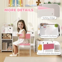 AIYAPLAY Rabbit-Themed Kids Desk and Chair Set with Bookcase, Drawers, Shelves, for Ages 3-6 Years, Whtie/Pink(m-6)