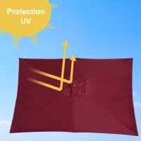 Outsunny Parasol Droit parasol de jardin rectangulaire double toit Bois Polyester Haute densité 3 x 2 m Rouge Bordeaux(m-7)