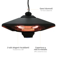 Outsunny Lampada Riscaldante per Esterni con Luce LED, Potenza 1000/2000W e Telecomando, 43x43x25cm, Nero(m-6)