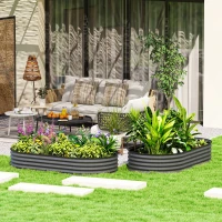 Outsunny Set of Two 181 x 93cm Steel Planters - Dark Grey(m-10)