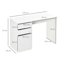 HOMCOM Schreibtisch Computertisch mit 2 Schubladen Schrank Arbeitstisch Bürotisch große Tischplatte modern Weiß 120 x 50 x 75 cm(m-3)