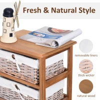 HOMCOM 5 Drawer Dresser Wicker Basket Storage Shelf Unit Wooden Frame Home Organisation Cabinet Bedroom Office Furniture Natural Finish(m-5)