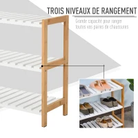 HOMCOM Etagère à Chaussures, étagère de Rangement, Meuble Chaussures 3 Niveaux Bambou MDF Blanc(m-4)