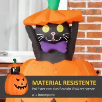 Outsunny Calabaza Inflable de Halloween con Gato Decoración de Halloween con Luces para Exterior 76x64x91-115 cm Naranja(m-6)