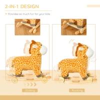 HOMCOM 2 In 1 Kids Todder Rocking Horse Plush Ride On Giraffe Rocker with Wheels Wooden Base Animal Sounds for 3-6 Years(m-5)
