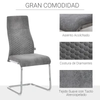 HOMCOM Set de 4 Sillas de Comedor Sillas de Cocina Tejido de Microfibra con Asiento Acolchado y Patas de Metal 45x61x98 cm Gris(m-4)