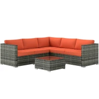 Outsunny Four-Piece Rattan Sofa Set - Orange/Grey(m-1)