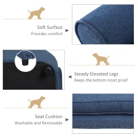 PawHut Dog Sofa for XS and S Size Dogs, Pet Chair Couch with Thick Sponge Padded Cushion, Kitten Lounge Bed with Washable Cover, Wooden Frame - Blue(m-6)