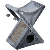 PawHut Arbre à chats pliable design grattoir sisal naturel niche hamac jeu boules suspendues gris(m-11)