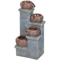 Outsunny Solar Powered Garden Water Feature with LED Lights and Pump, 4 Tier Cascading Water Fountain for Indoor/Outdoor, Bowls Waterfall Ornament, 58cm Height(m-11)